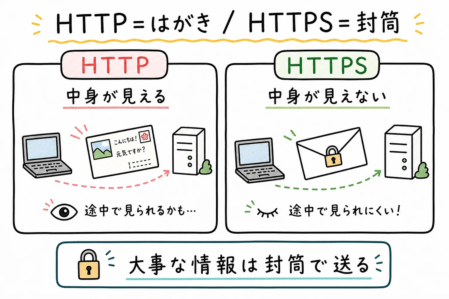 HTTP=はがき HTTPS=封筒