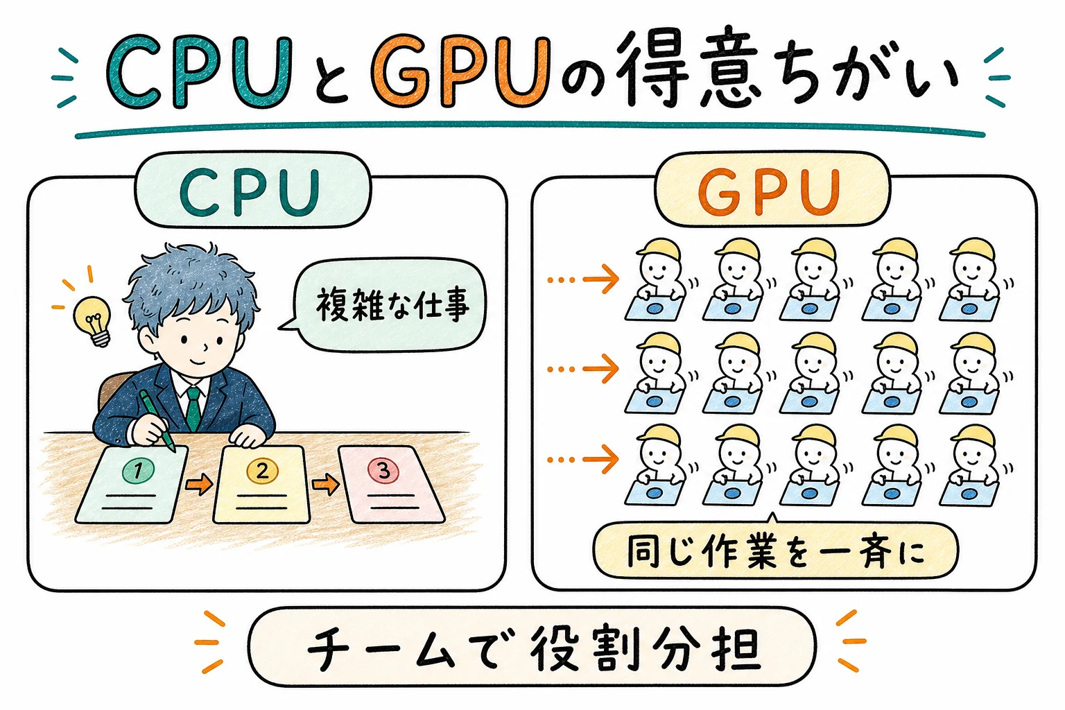 CPUは天才ひとり、GPUは小人の大群
