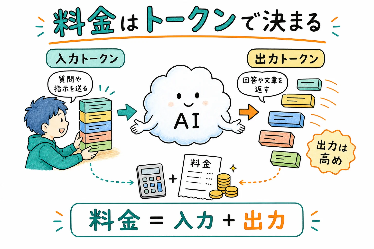 入力トークン＋出力トークンで料金が決まる