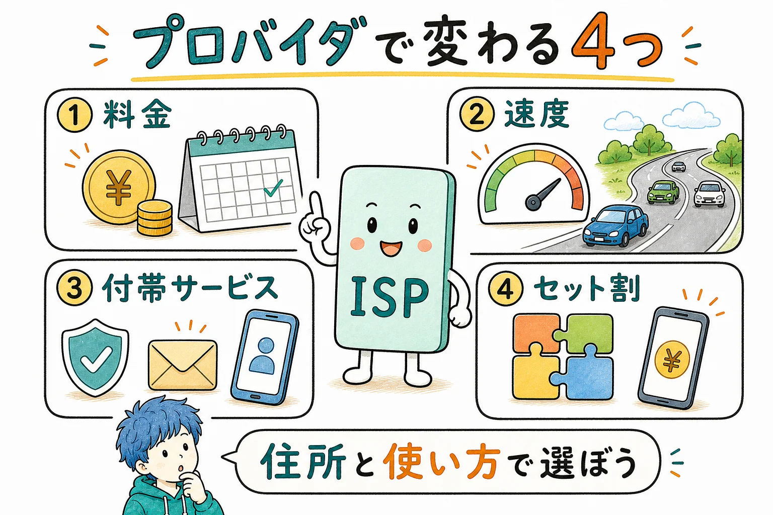 プロバイダごとに料金・速度・付帯サービスが変わる