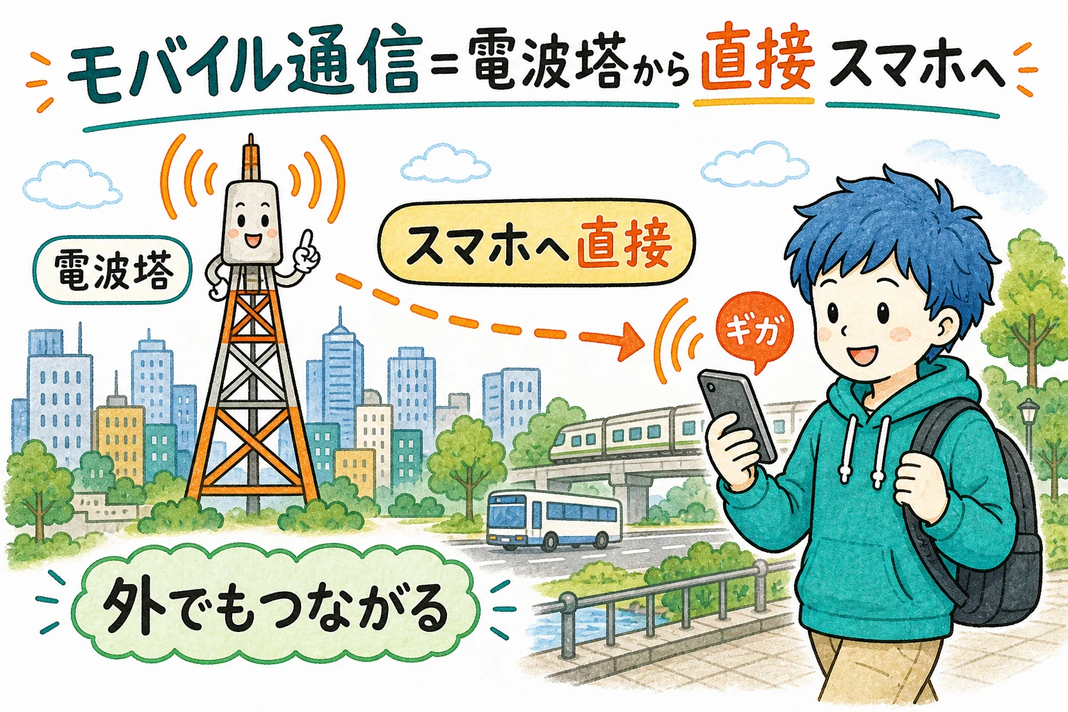モバイル通信=電波塔から直接スマホへ