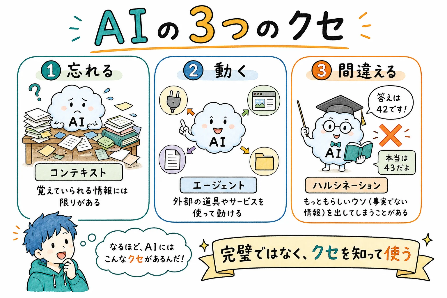 AIの3つのクセ:忘れる・動く・間違える
