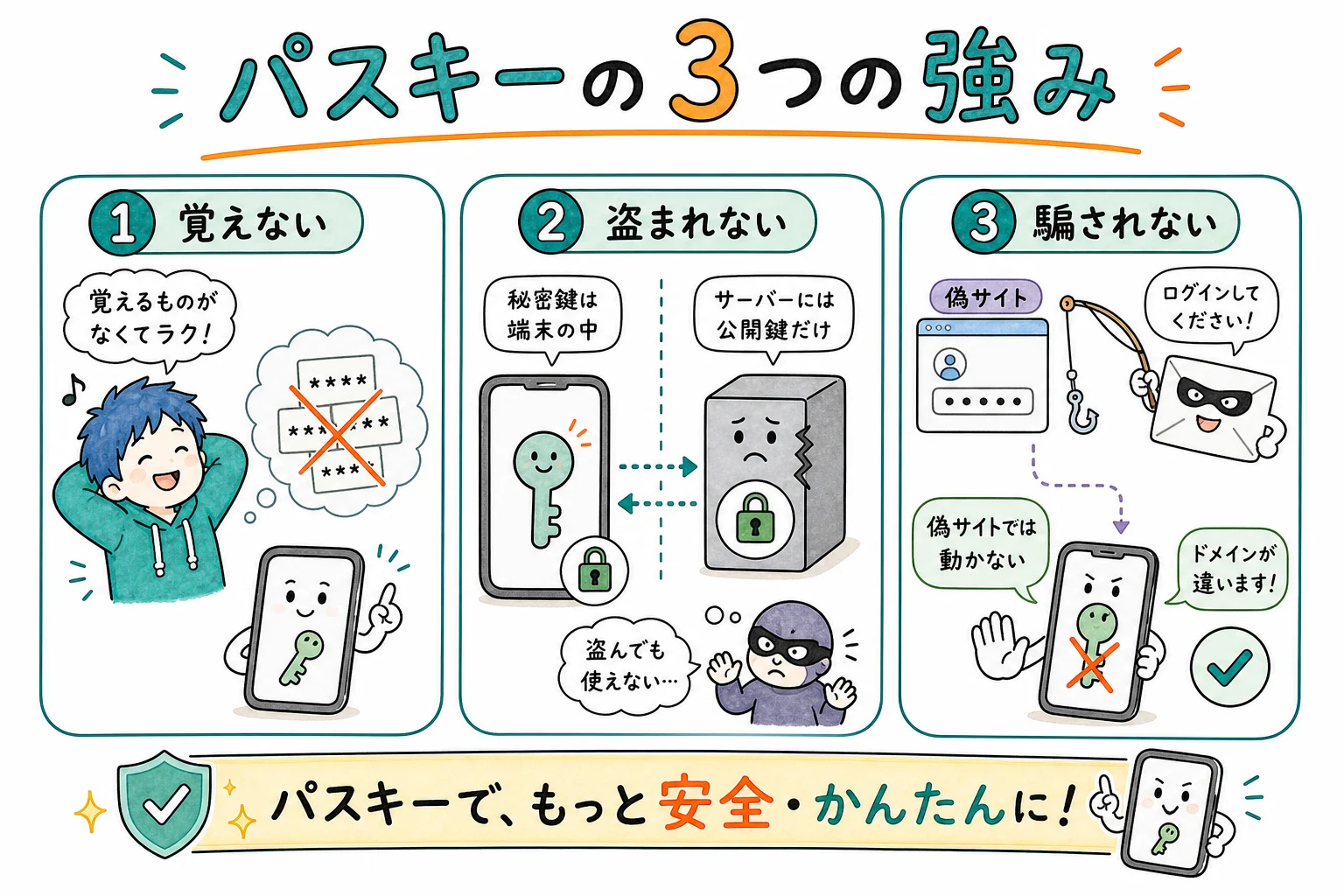 パスキーが優れている3つの点