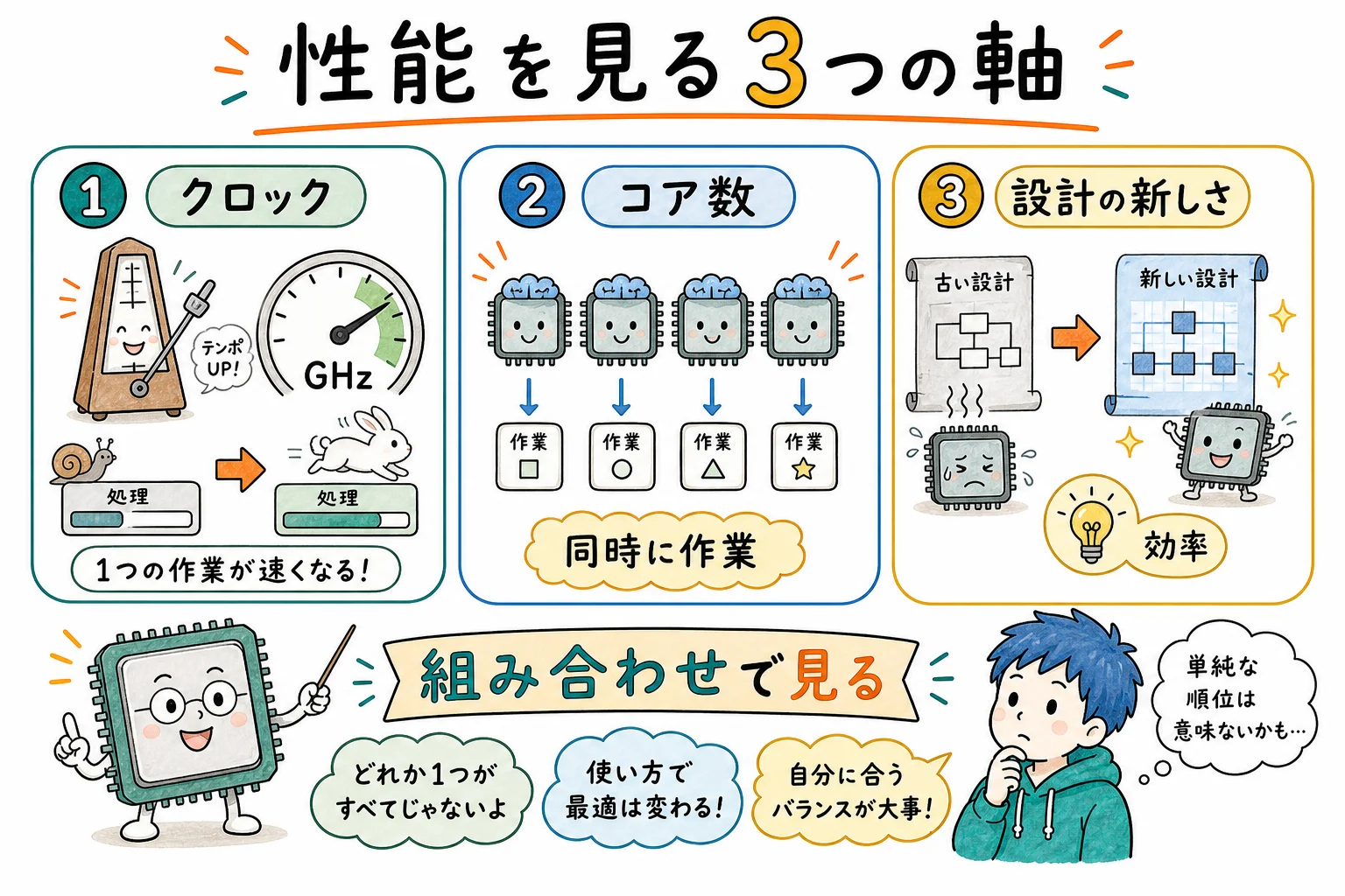 CPUの性能を測る3つの指標