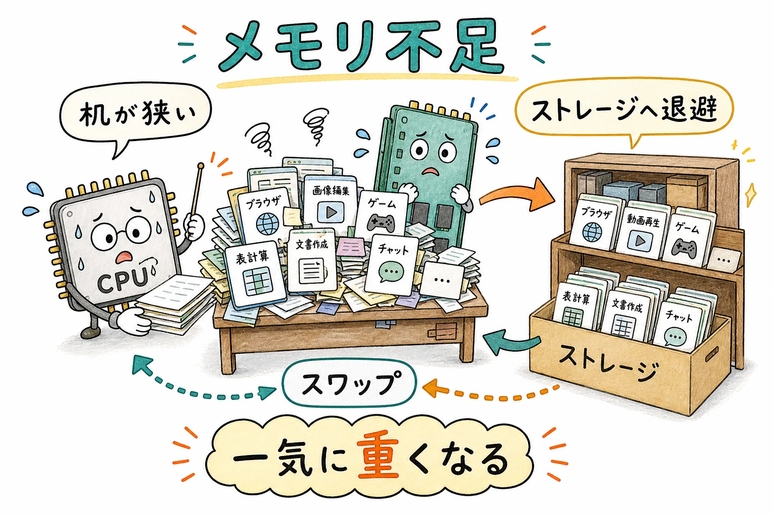 メモリ不足で起こる症状