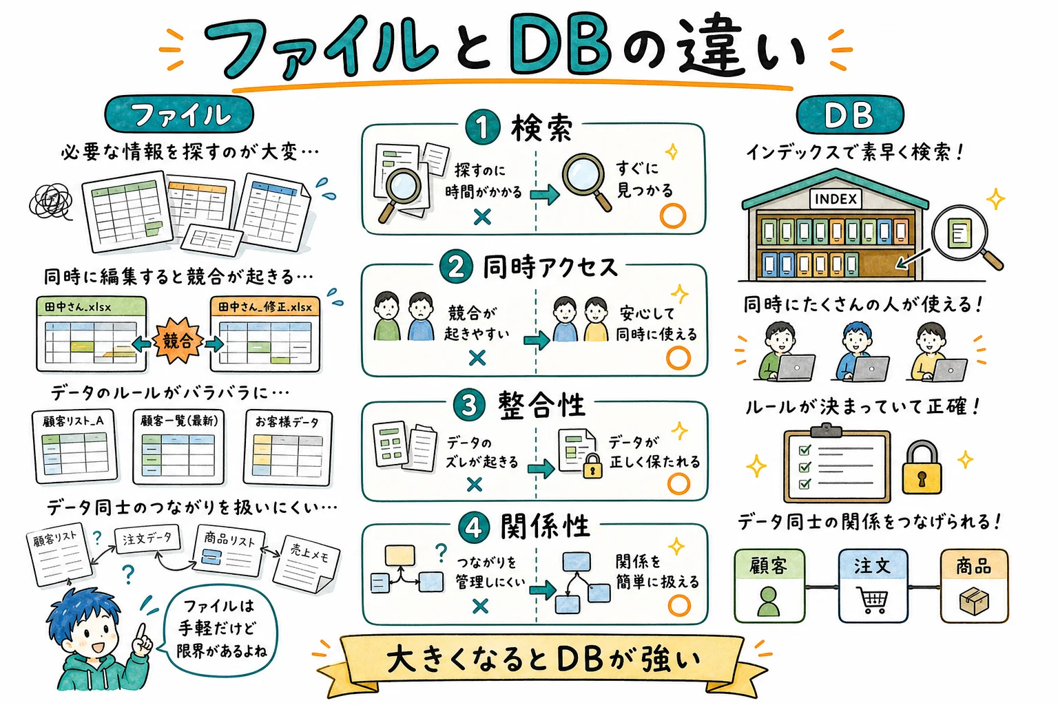 ファイルとDBの違い4軸