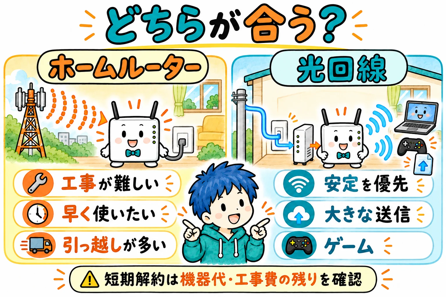 ホームルーターが合う人と、光回線が合う人を並べた図